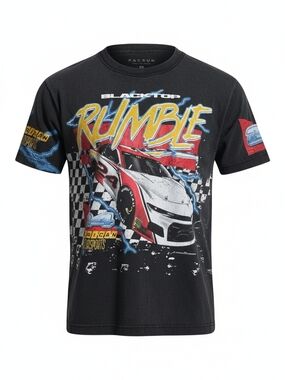 PacSun Black 'Rumble' Racing Graphic Tee with Yellow & Red Accents